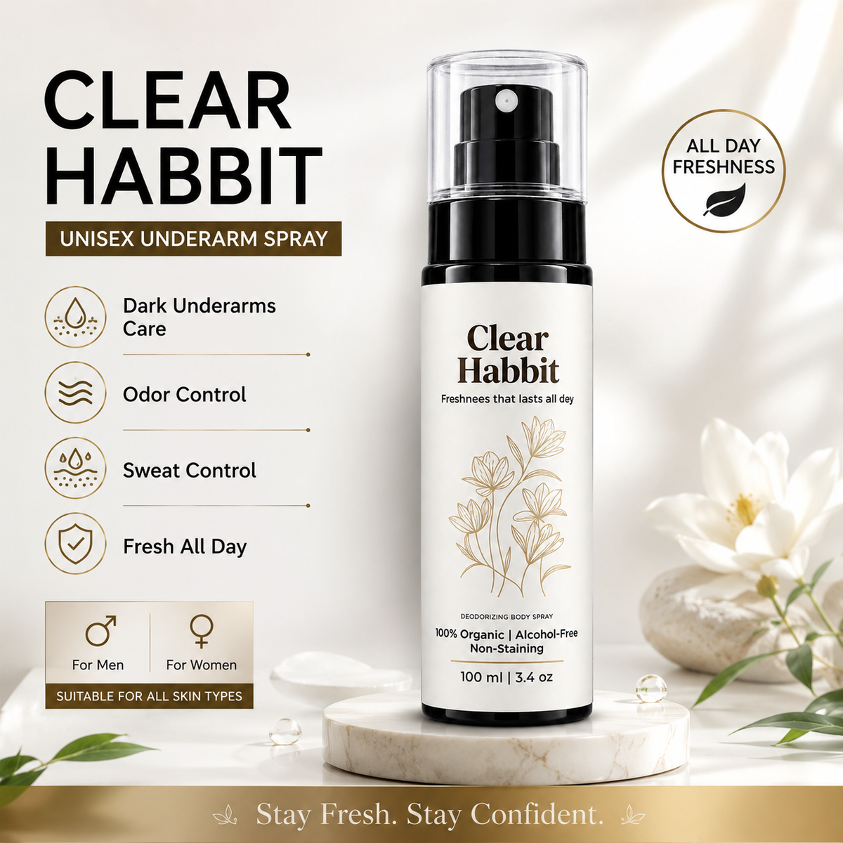 Clear Habbit - 100 ML UNDERARM SPRAY - Alcohal & Fragrance Free
